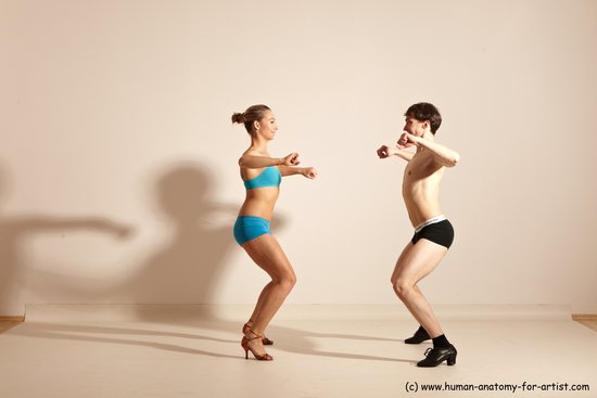 Underwear Woman - Man White Slim Short Brown Dancing Dynamic poses Academic