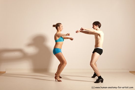 Underwear Woman - Man White Slim Short Brown Dancing Dynamic poses Academic