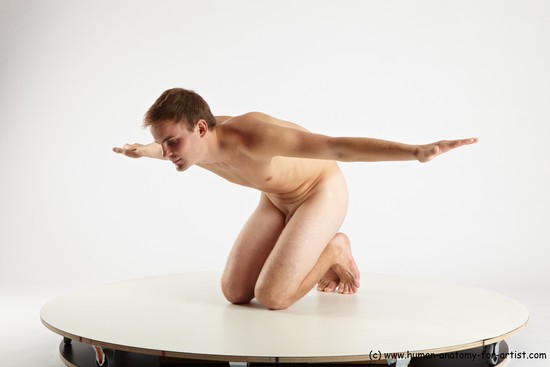 Nude Man White Kneeling poses - ALL Slim Short Brown Kneeling poses - on both knees Realistic