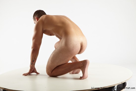 Nude Man White Kneeling poses - ALL Muscular Short Brown Kneeling poses - on one knee Realistic