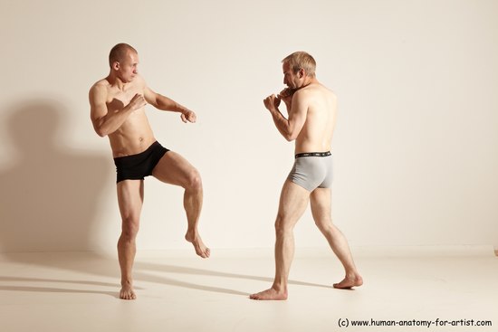 Underwear Martial art Man - Man White Moving poses Slim Short Blond Dynamic poses Academic