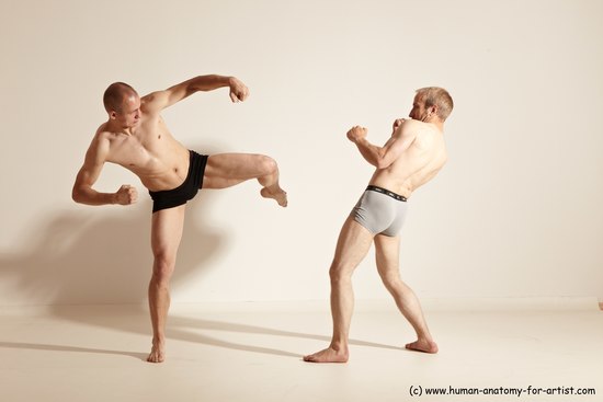 Underwear Martial art Man - Man White Moving poses Slim Short Blond Dynamic poses Academic