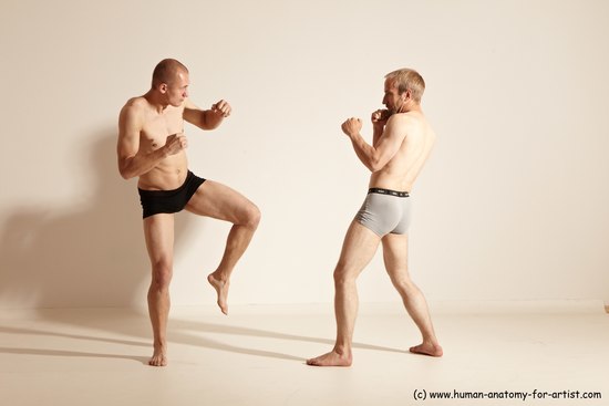 Underwear Martial art Man - Man White Moving poses Slim Short Blond Dynamic poses Academic