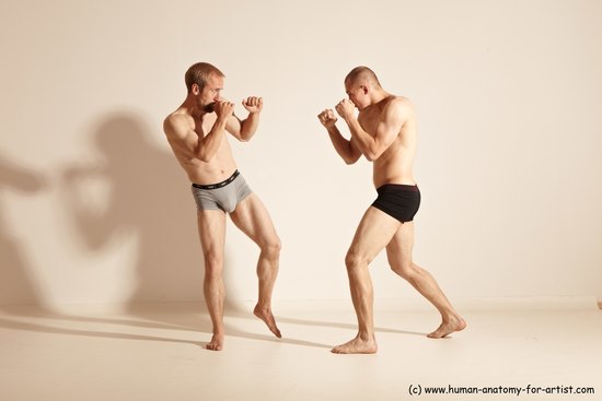 Underwear Martial art Man - Man White Moving poses Slim Short Blond Dynamic poses Academic