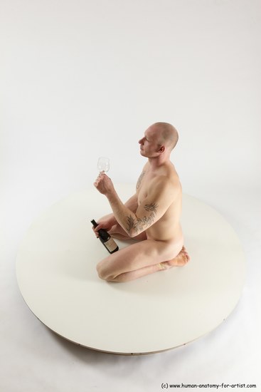 Nude Man White Slim Bald Sitting poses - ALL Sitting poses - on knees Multi angles poses Realistic