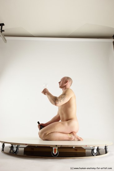 Nude Man White Slim Bald Sitting poses - ALL Sitting poses - on knees Multi angles poses Realistic