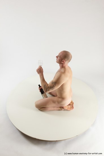 Nude Man White Slim Bald Sitting poses - ALL Sitting poses - on knees Multi angles poses Realistic