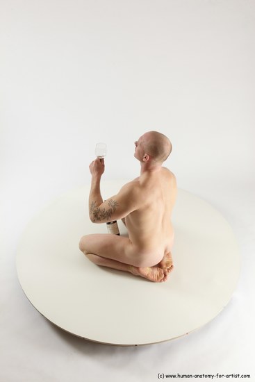 Nude Man White Slim Bald Sitting poses - ALL Sitting poses - on knees Multi angles poses Realistic