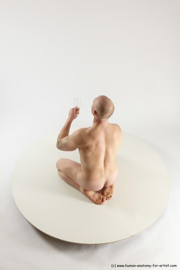 Nude Man White Slim Bald Sitting poses - ALL Sitting poses - on knees Multi angles poses Realistic