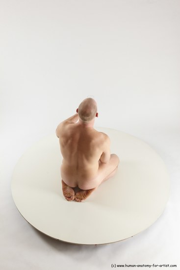 Nude Man White Slim Bald Sitting poses - ALL Sitting poses - on knees Multi angles poses Realistic