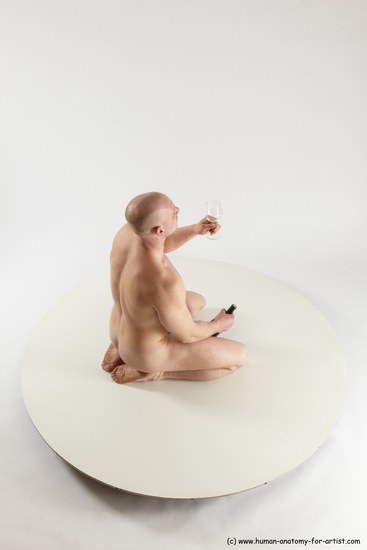 Nude Man White Slim Bald Sitting poses - ALL Sitting poses - on knees Multi angles poses Realistic