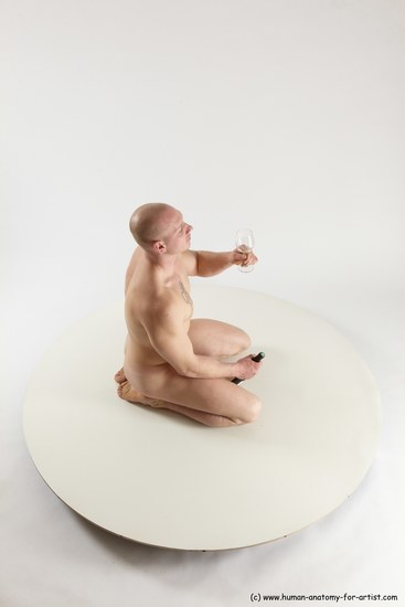 Nude Man White Slim Bald Sitting poses - ALL Sitting poses - on knees Multi angles poses Realistic