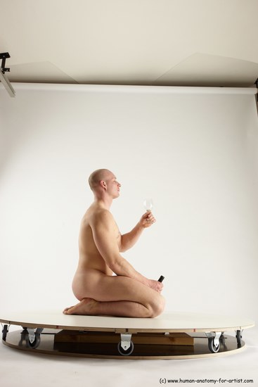 Nude Man White Slim Bald Sitting poses - ALL Sitting poses - on knees Multi angles poses Realistic