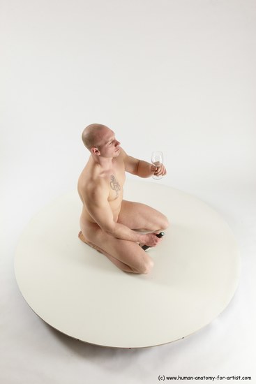 Nude Man White Slim Bald Sitting poses - ALL Sitting poses - on knees Multi angles poses Realistic