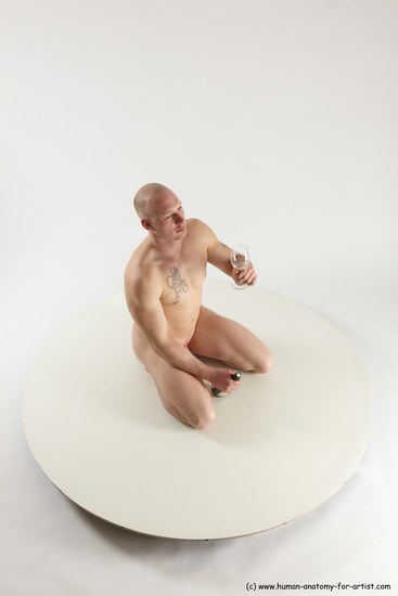 Nude Man White Slim Bald Sitting poses - ALL Sitting poses - on knees Multi angles poses Realistic