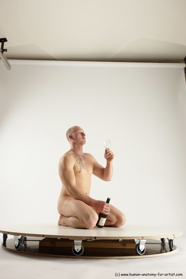 Nude Man White Slim Bald Sitting poses - ALL Sitting poses - on knees Multi angles poses Realistic