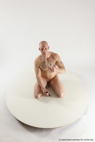 Nude Man White Slim Bald Sitting poses - ALL Sitting poses - on knees Multi angles poses Realistic