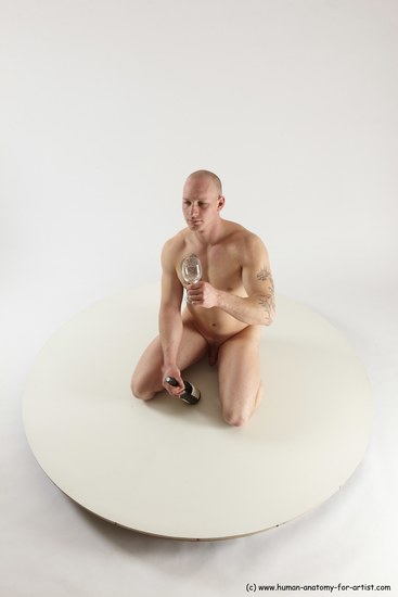 Nude Man White Slim Bald Sitting poses - ALL Sitting poses - on knees Multi angles poses Realistic