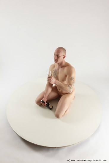 Nude Man White Slim Bald Sitting poses - ALL Sitting poses - on knees Multi angles poses Realistic