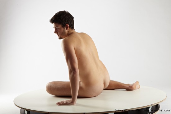 Nude Man White Sitting poses - simple Average Short Brown Sitting poses - ALL Realistic