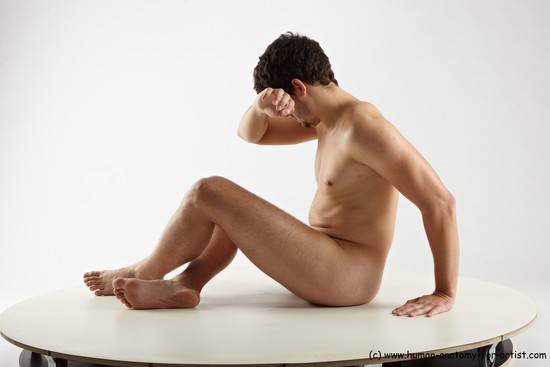 Nude Man White Sitting poses - simple Average Short Brown Sitting poses - ALL Realistic