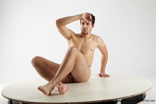 Nude Man White Sitting poses - simple Average Short Brown Sitting poses - ALL Realistic