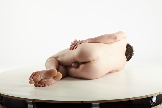 Nude Man White Laying poses - ALL Slim Short Brown Laying poses - on side Realistic