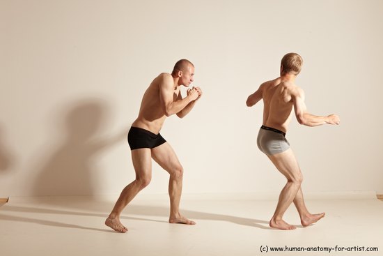 Underwear Martial art Man - Man White Moving poses Athletic Short Blond Dynamic poses Academic