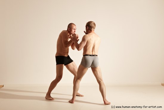 Underwear Martial art Man - Man White Moving poses Athletic Short Blond Dynamic poses Academic