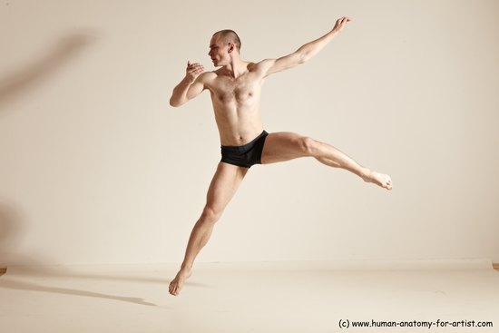 Underwear Gymnastic poses Man White Slim Bald Dancing Dynamic poses Academic