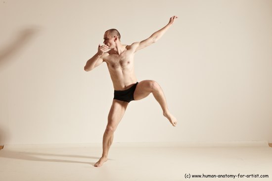 Underwear Gymnastic poses Man White Slim Bald Dancing Dynamic poses Academic