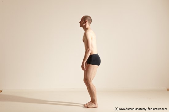 Underwear Gymnastic poses Man White Slim Bald Dancing Dynamic poses Academic