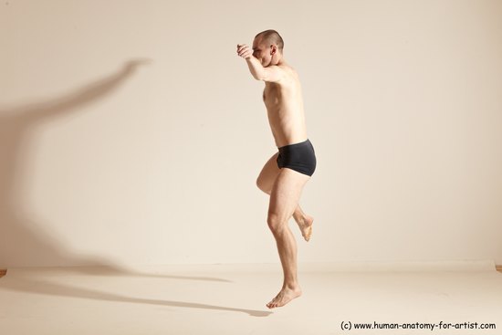 Underwear Gymnastic poses Man White Slim Bald Dancing Dynamic poses Academic