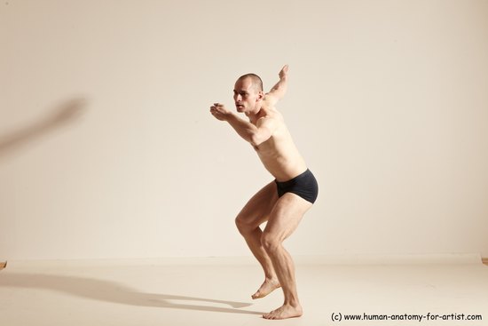 Underwear Gymnastic poses Man White Slim Bald Dancing Dynamic poses Academic