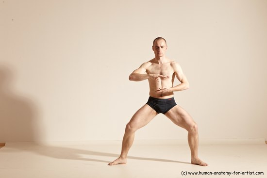 Underwear Gymnastic poses Man White Slim Bald Dancing Dynamic poses Academic