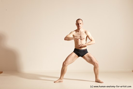 Underwear Gymnastic poses Man White Slim Bald Dancing Dynamic poses Academic