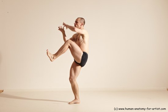 Underwear Gymnastic poses Man White Slim Bald Dancing Dynamic poses Academic