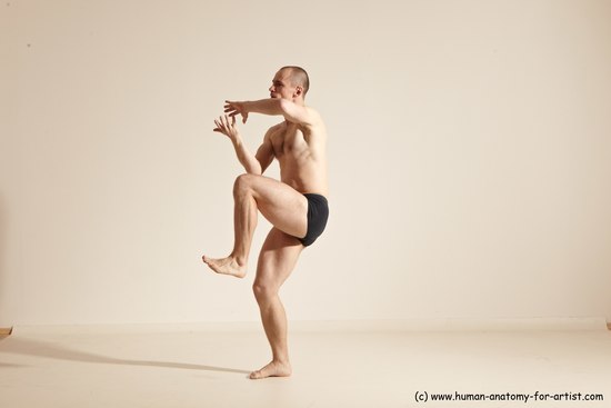 Underwear Gymnastic poses Man White Slim Bald Dancing Dynamic poses Academic