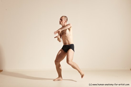 Underwear Gymnastic poses Man White Slim Bald Dancing Dynamic poses Academic