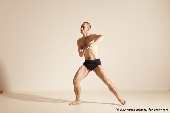 Underwear Gymnastic poses Man White Slim Bald Dancing Dynamic poses Academic