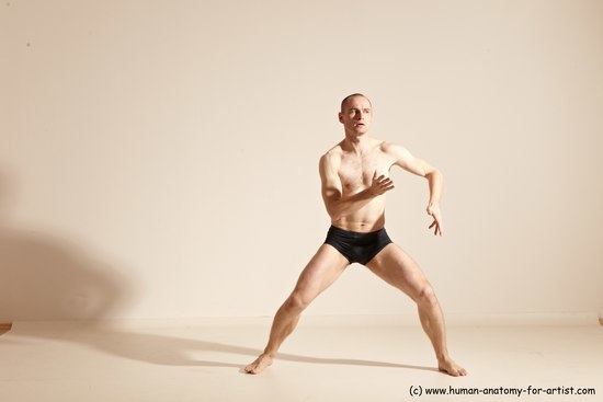 Underwear Gymnastic poses Man White Slim Bald Dancing Dynamic poses Academic