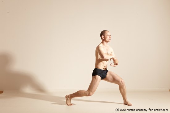 Underwear Gymnastic poses Man White Slim Bald Dancing Dynamic poses Academic