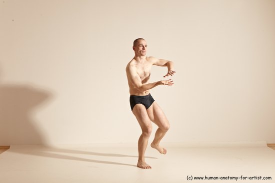 Underwear Gymnastic poses Man White Slim Bald Dancing Dynamic poses Academic