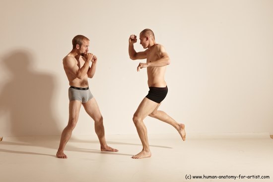 Underwear Martial art Man - Man White Moving poses Slim Short Blond Dynamic poses Academic