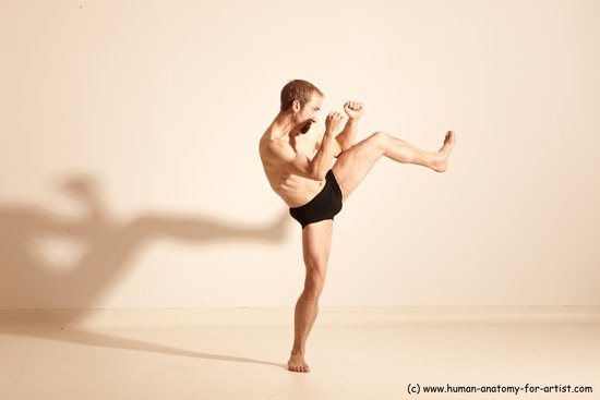 Underwear Martial art Man White Moving poses Slim Short Blond Dynamic poses Academic