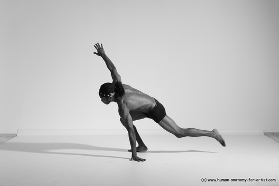 Underwear Gymnastic poses Man Black Athletic Black Dancing Dreadlocks Dynamic poses Academic