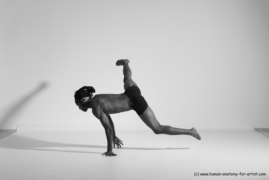 Underwear Gymnastic poses Man Black Athletic Black Dancing Dreadlocks Dynamic poses Academic