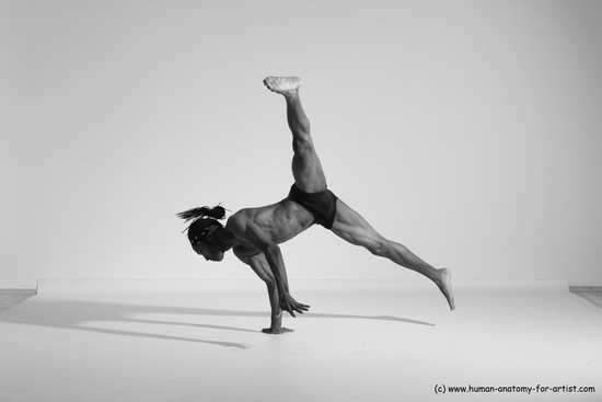 Underwear Gymnastic poses Man Black Athletic Black Dancing Dreadlocks Dynamic poses Academic