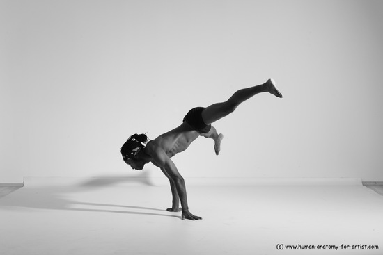 Underwear Gymnastic poses Man Black Athletic Black Dancing Dreadlocks Dynamic poses Academic