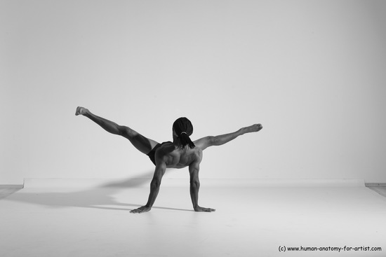 Underwear Gymnastic poses Man Black Athletic Black Dancing Dreadlocks Dynamic poses Academic